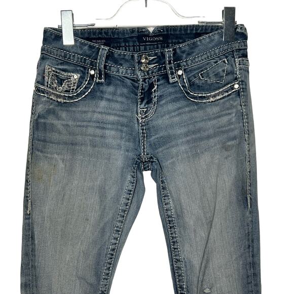 VIGOSS Stella V Stitch Boot Cut Jeans Mid-Rise  Embellished Medium Wash Size 3/4 - Picture 4 of 11